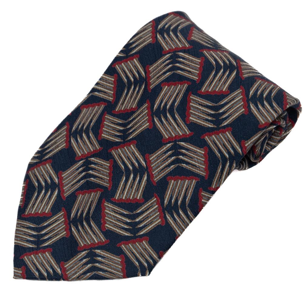 Jhane Barnes Designer Blue Red Tan 100% Silk Neck Tie Necktie